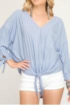  Front-tie Striped Blouse