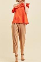  Coral Ruffle Blouse