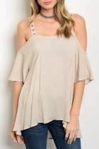  Tan Cold Shoulder Top
