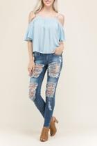  Woven Off Shoulder Top