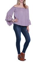  Embroidered Sleeve Off Shoulder Top