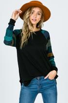  Solid Black Top With Multicolor Striped Sleeves