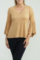  Holly Suede V Neck Bell Sleeve Top