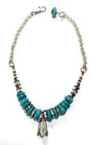  Turquoise And Rhinestones Necklace