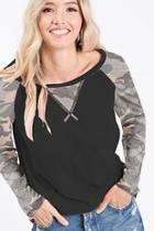  Camouflage Jersey Knit Sleeve Top
