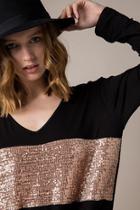  Long Sleeve Sequin Knit Tunic With Tie Front