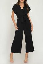 Drop Shoulder Surplice Woven Jumpsuit