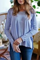  Raw Edge V-neck Pullover With Rib Trim