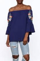  Crepe Embroidered Peasant Top