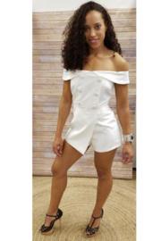  Ivory Button Off The Shoulder Romper