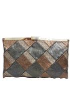  Metallic Patchwork Pu Framed Clutch