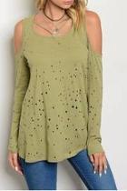  Green Distressed Long Top