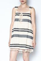  Smocked Stripped Tassel Dress
