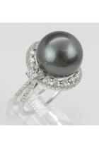  Black Pearl Ring, Diamond And Pearl Engagement Ring, Tahitian Pearl Ring, 18k White Gold Diamond And Pearl Ring, Diamond Halo Ring