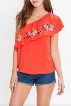  One Shoulder Embroidered Top