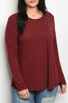  Burgundy Plus-size Top