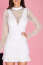  White Lace Flounce Dress