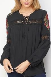  Lace-up Embroidered Blouse