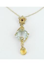  Green Amethyst Necklace, Garnet Necklace, Citrine Necklace, Dangle Drop Pendant Necklace Yellow Gold 18 Chain