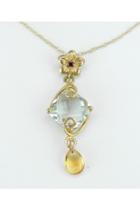  Green Amethyst Necklace, Garnet Necklace, Citrine Necklace, Dangle Drop Pendant Necklace Yellow Gold 18 Chain