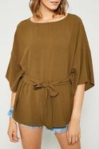  Olive Batwing Front-tie-blouse