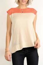  Sleavless Orange Taupe Top