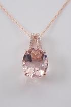  Diamond And Morganite Pendant Slide Necklace 18 Chain Rose Gold Wedding Gift