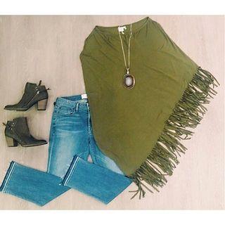  Green Fringe Poncho