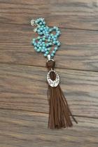  Cross-pendent Suede-tassel Turquoise-necklace