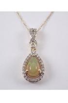 Diamond And Ethiopian Opal Halo Drop Pendant Necklace Yellow Gold 18 Chain October Birthstone