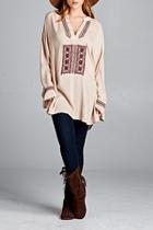 Embroidered Neck Tunic Top