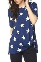  Navy Star Print Top