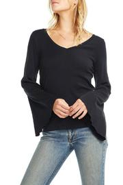  Rib V-neck Knot Back Bell Slv Tee