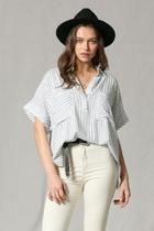  Striped Shirtcollar Top