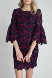  Navy And Red Lace Flare Sleeve Dress