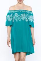  Teal Embroidered Shift Dress