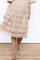  Beige Lace Midi Skirt