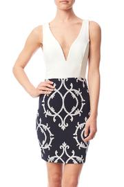 White Blue Jacquard Dress