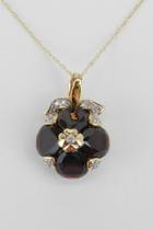  Garnet And Diamond Necklace Pendant 14k Yellow Gold 18 Chain January Birthstone Apple Fruit Flower Necklace