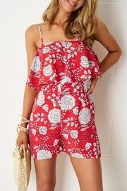  Red-floral Overlay Playsuit