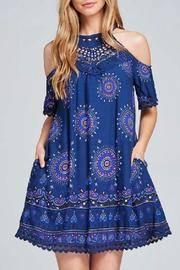  Pocketed Open Shoulder Dress