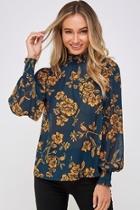  Floral High-neck Blouse