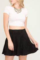  Faux Suede Flare Skirt W Pockets
