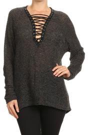  Grey Lace-up Sweater