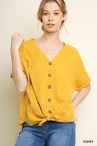  Waffle Buttoned Top