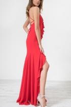  Red Frilldetailstrappedback Maxidress