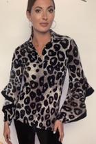  Long Sleeve Animal Print Top