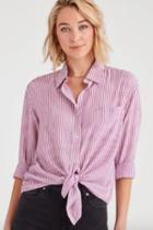  Striped High Low Tie Front Shirt