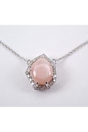  White Gold Pink Mother Of Pearl And Diamond Halo Pendant Necklace 18 Chain