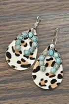  Natural-turquoise Leather-animal Print-earrings